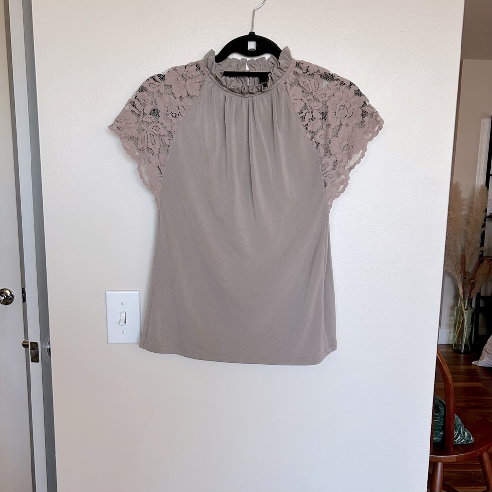 Worthington Light Brown Women’s Top, Lace Sleeve